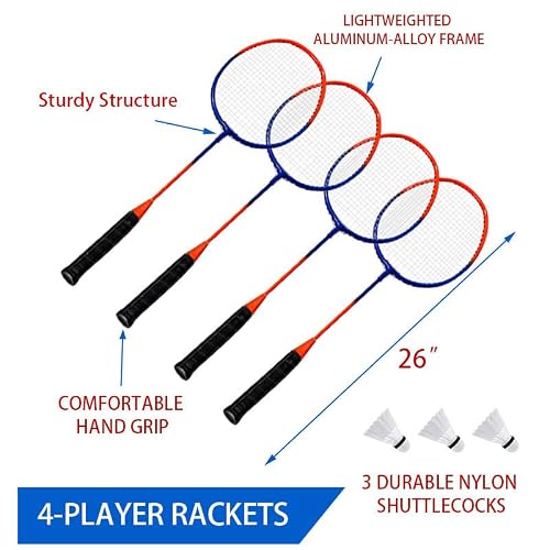 Badminton & Volleyball Combo Set- 32FT Adjustable Professional Volleyball Net for Lawn, Backyard, Easy Set up Volley ball Set with Volley ball,Badminton Racquets,Carry Bag,Boundary Line for Family Fun