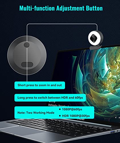Spedal 1080P 60Fps Webcam With Ring Light, Web Camera With Microphone, Privacy Cover Included - Hdr 30Fps Streaming Camera With Adjustable Fov, Usb Computer Camera For Pc/Laptop/Mac/Desktop #TOP2