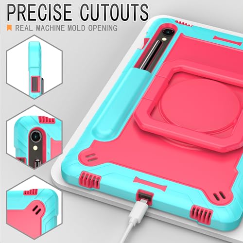 Image of Case for Samsung Galaxy Tab S10 FE+ /S10 FE Plus 13.1 Inch 2025 Released - Heavy Duty Impact Resistant Case Cover with Rotating Ring Stand (Teal /Pink)