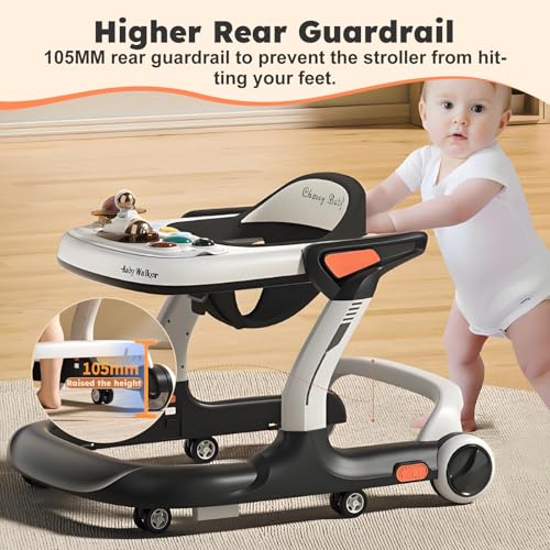 Image of Baby Walker,Music & Lights Baby Walker with Wheels,9 Adjustable Heights Baby Activity Center,Baby Walkers with Foot Pads for Boys Girls Babies,Anti-Fall Bouncer Combo