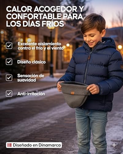 Miniatura 3 de Danish Endurance Gorro Beanie De Lana Merino Con Forro Polar, Gorro De Punto Para Niños Y Chicos, Negro, Talla Única