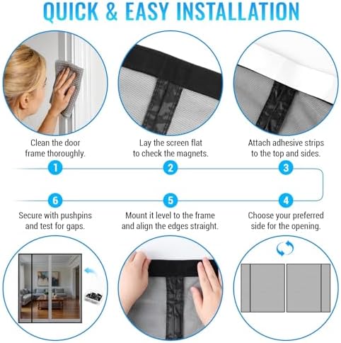 Magnetic Closure Screen Door, Reversible Mesh Door Screen Fits 72" x 80" Door, Heavy-Duty Magnetic Mesh Curtain for Sliding Door and French Door, Self-Sealing, Portable Patio Screen (74" x 81") — view 6