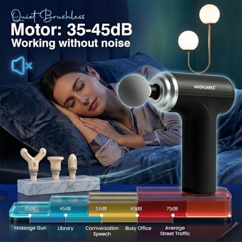 Image of Mildcares M1 Full Body Massager Gun for Pain Relief | Deep Tissue Therapy | 6-Speed Settings, 4 Heads, Rechargeable Silent Motor - Electric Massager for Pain Relief Massager (Black)