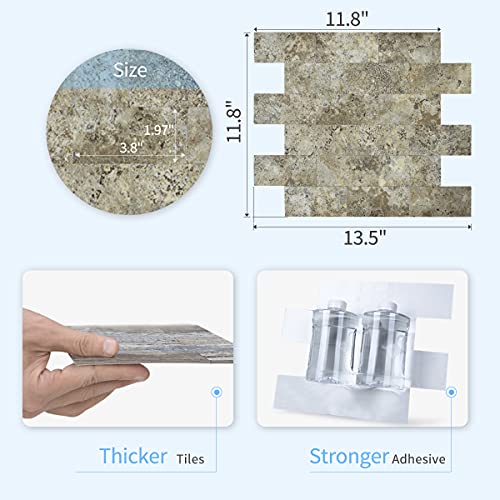 Art3D 10-Sheet Faux Stone Backsplash Tile Peel And Stick For Kitchen, 11.8"X11.8"X0.16", Ecru Slate #TOP4