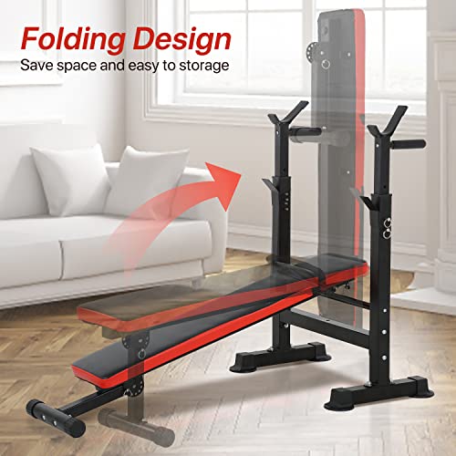 Folding Bench Press Workout Set Adjustable Fitness Barbell Rack Multi-Function Weight Bench Set Strength Training Bench With Squat Rack Set, For Incline/Decline, Sit-Ups, Full-Body Exercise, Home, Gym #TOP3
