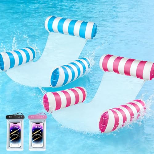 2 Pièces Matelas Piscine Gonflable avec Deux Pochette Étanche, 4 in 1 XL Bouée Piscine Adulte,...