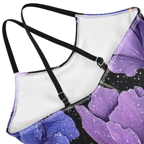 Pigsaly Girls One Piece Swimsuits Purple Lilac Gradient Flower Kids Cross Back Swimwear Toddler Beach Sport Bathing Suit 3T4