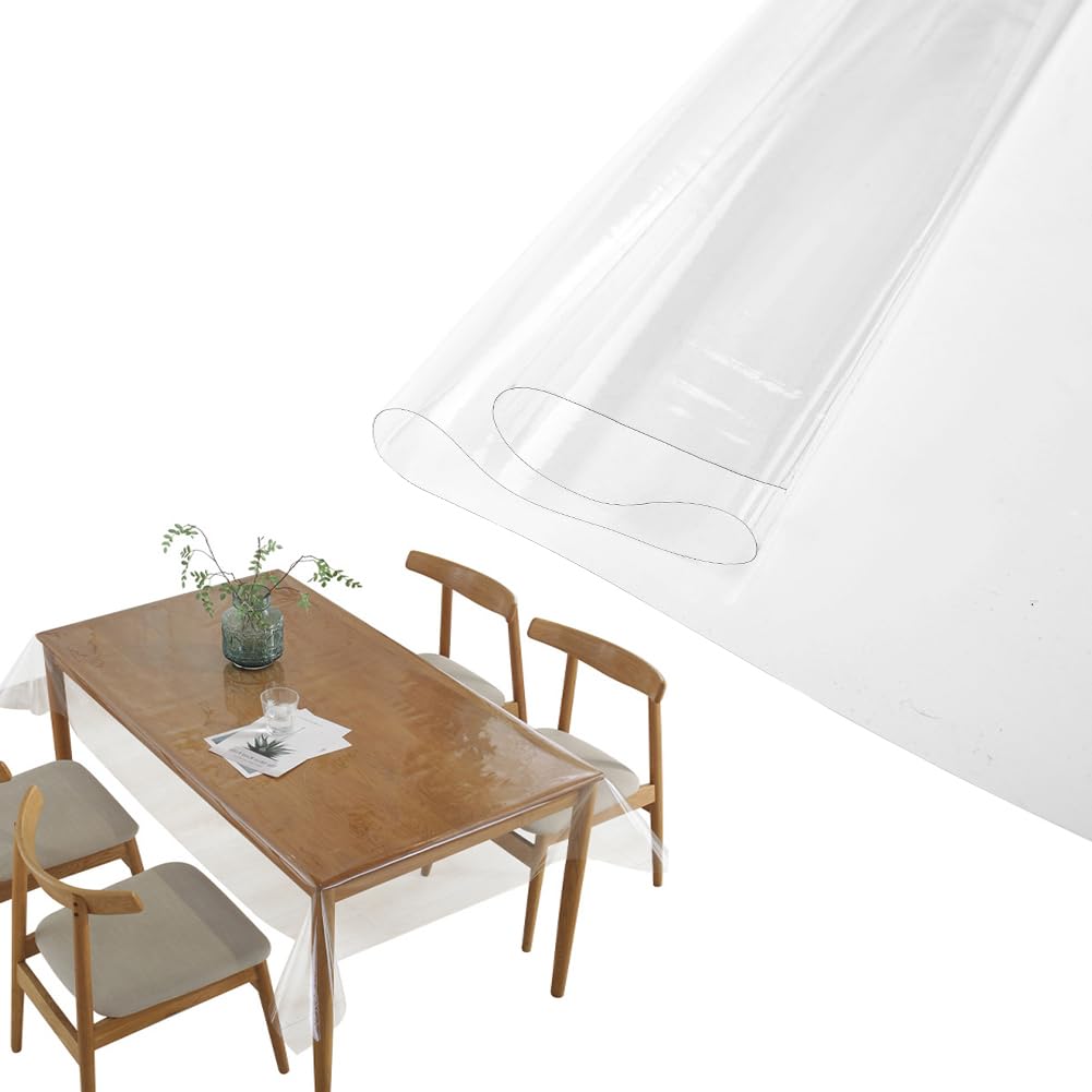 Clear PVC Table Protector, Rectangle Transparent Table Cover Protect PE Tablecloths Protector Waterproof Oil-Proof, Transparent Tablcloth for Indoor Outdoor (Clear-140x200cm)