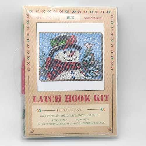 Image of Howie's Latch Hook Kits for Adults, DIY Christmas Latch Hook Kit Rug Crochet Yarn, Color Preprinted Pattern Embroidery Decoration (Black Hat Snowman, 20.47 x 14.96 inch)
