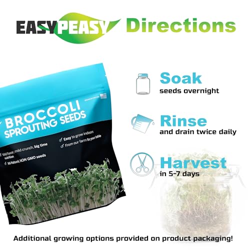 Broccoli Sprouting Seeds | Grown in USA | Non GMO | from Our Farm to Your Table (1/4 Pound)