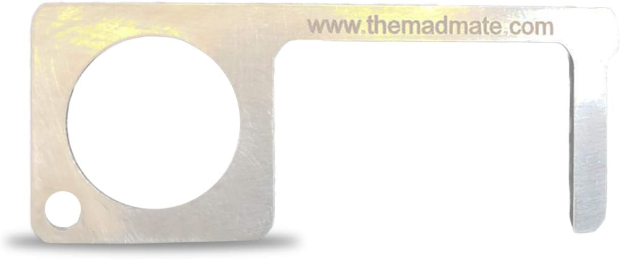 Madmate Hygiene Hand clean Made Stainless Steel Door Opener, No-Touch Door Opener Stylus for Outdoor Public Door Handle with Retractable Keychain carabiner, Set of 10 (76 X 30 mm)