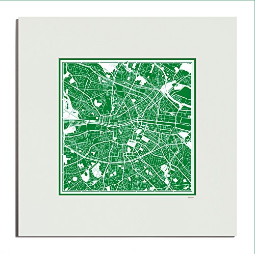 O3 Design Studio Dublin Paper Cut Map Matted Green 20x20 in. Paper Art