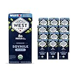 West Life Organic Soy Milk, Original Plain, 8g of Protein, Vegan Dairy Alternative, Lactose-Free, Shelf Stable, 32oz (Pack of 12)