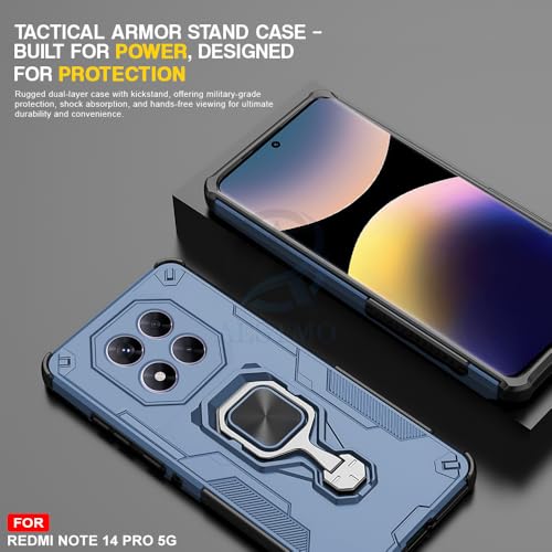Image of AESTMO Armor Back Cover for Redmi Note 14 Pro /Poco X7 5G | Ring Holder & Kickstand & Camera Protection in-Built | 360 Degree Protection Back Case Cover (Blue)