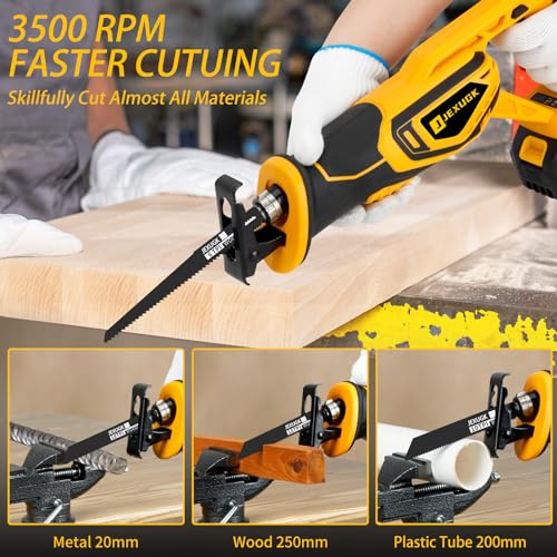 JEXUGK Brushless Reciprocating Saw Cordless, 21V Max 3500 SPM Rechargeable Saw, 2 x 4.0Ah Battery, 12 Saw Blades & Fast Charger, Variable Speed Reciprocating Saws for Woods/Metal/Plastic Cutting - Thumbnail 2