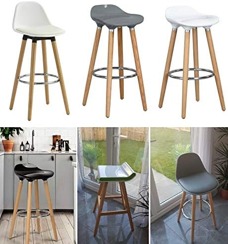 Optimal Products Bar Stools Set of 2 pcs Barstools Multi Colour Breakfast Kitchen Counter Bar Chairs Wood Leg in Natural (GREY BAR STOOL OP435)