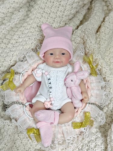 MYREBABY 17,8 cm Miniatur Silikon Ganzkörper Reborn Babypuppe Micro Realistische Neugeborene Puppe Lebensechte Augen Offenes Baby Mädchen sieht aus wie echte Babys Anti Stress Puppen – Bild 6