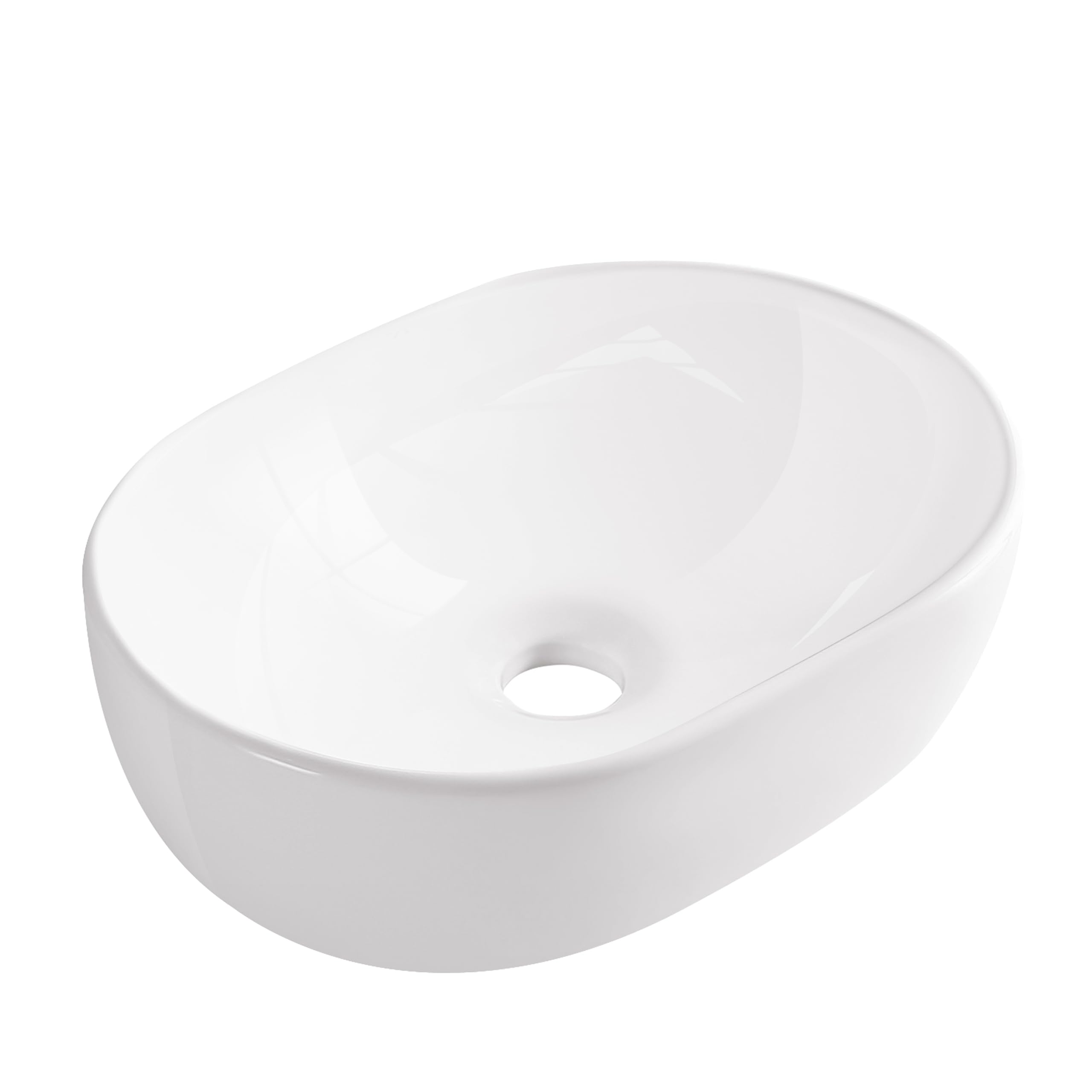 AQUAUNO - Lavabo da appoggio, 48 x 35 cm, ovale, in ceramica bianca, senza foro per rubinetto e troppopieno, per sanitari, bagno moderno