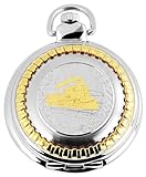Gehäusemaße: 39 mm x 13 mm Fame Analog Taschenuhr mit Metall Kette und Hakenverschluss Dampflok Zug 480812000056 Bicolor Gehäuse im Maße 39mm x 13mm mit Ziffernblattfarbe Weiß und Mineralglas