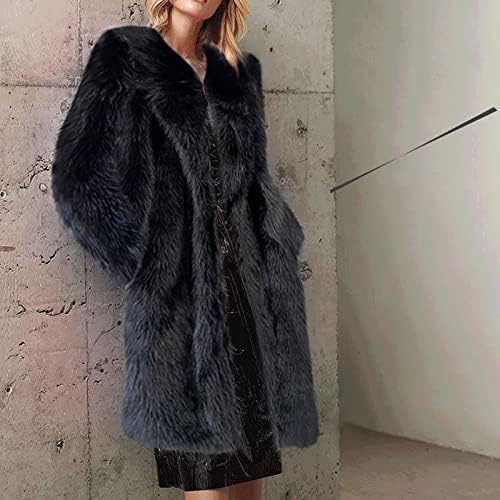 Faux Fur Jas voor Vrouwen Winter Longline Plus Size Vesten Warm Lange Mouw Jassen Open Front Lange Jassen Revers Kraag Kunstbont Bovenkleding Winter Knielengte Truien, Furry2_zwart, S