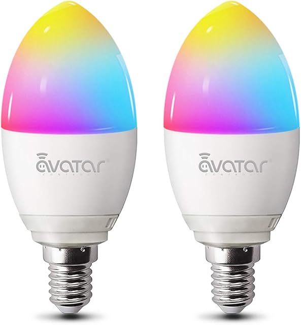 Avatar Controls WiFi Smart Bulb E14 Alexa Light Candle Bulbs 5W 2800K Warm White RGBW Colour Dimmable Works with Alexa/Google Home Vocie & App Controlled, No Hub Required (2 Pack)