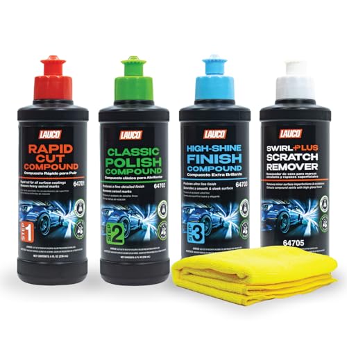 LAUCO Paint Correction Compounds Step 1, 2, 3, Swirl Remover 8oz Kits, with a Towel, Silicone-Free, Clear Coat Safe Scratch Remover, Swirl Correction & High Gloss Finishing 36457