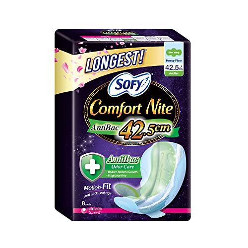 Sofy Comfort Nite Longest Anti-Bacterial Odor Care Motion Fit Anti-Back Leakage Sanitary Pad Night Wing 42.5Cm (For Heavy Flow) 8S