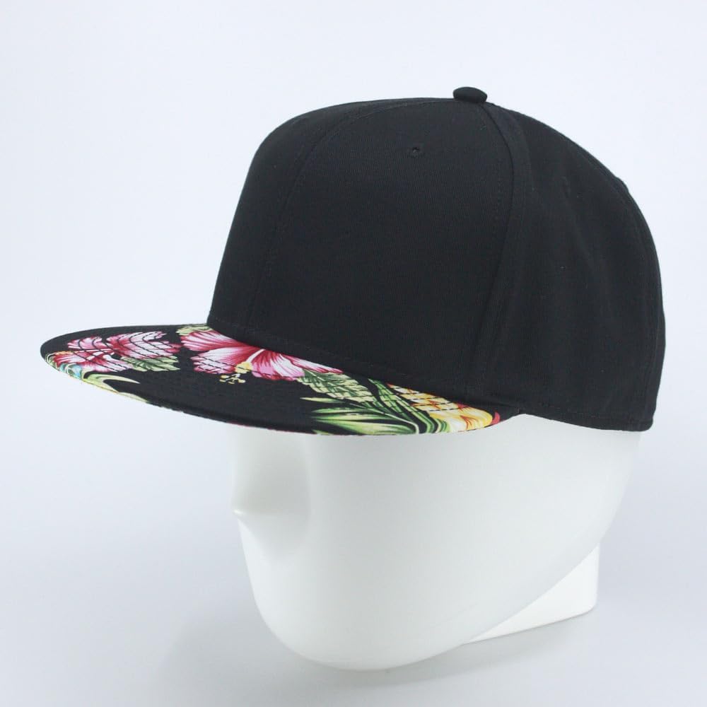 Premium Floral Hawaiian Cotton Twill Adjustable Snapback Hats Baseball Caps (Hawaiian/Black/Black Flat) - Image 3