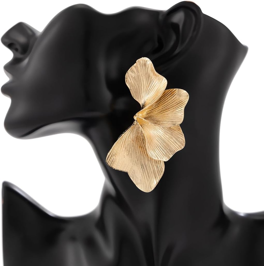Chunky Gold Statement Earrings for Women Vintage Big Flower Drop Dangle Earrings Hypoallergenic Large Floral Statement Earrings Trendy Jewelry Gifts - Image 6