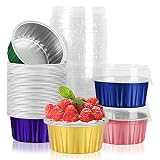 Mini Cake Pans with Lids,HEYYUMI 50pcs 5oz Aluminum Foil Baking Cups,Disposable Ramekins Muffin Tins