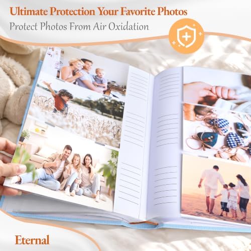 Holoary Baby Photo Album 4x6 300 Photos with Writing Area, 300 Pockets 4x6 Picture Album, Linen Fabric Cover Picture Book for Photos, Baby Photo Albums Hot Stamping Cover(Blue) — 사진 5