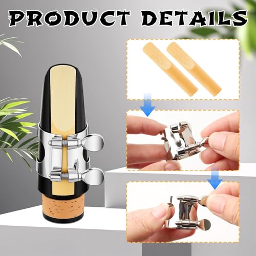 1PCS Clarinet Ligature B Flat, Silver Brass Clarinet Ligature Clip Clamp B Flat Mouthpiece Fastener with Adjustable Screw Reeds Replacement for Woodwinds Instruments