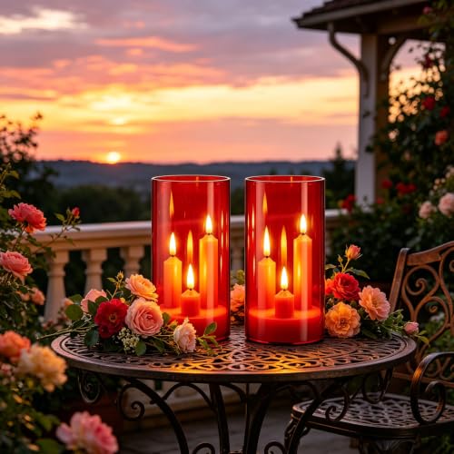 Image of 2 Pack 3D Wick Flameless Taper Candles, Red Transparent Acrylic Cover LED Flickering Candle Lights, Remote Control Battery Operated Electric Candles for Valentine Wedding Christmas Home Table Decor.
