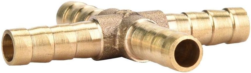 5pcs 4-Way Tee Brass Hose Fitting Cross Barbed Connector for Air Water Oil Gas Fuel 6/8/10/12mm(6mm) Heavy Duty Brass Hose Connector