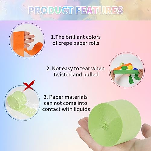 Image of 12 Rolls Crepe Paper Streamers - 12 Colors, Colorful Birthday Streamers for Birthday, Wedding, Baby Shower, Ocean, Rainbow, Bachelorette Party Decorations