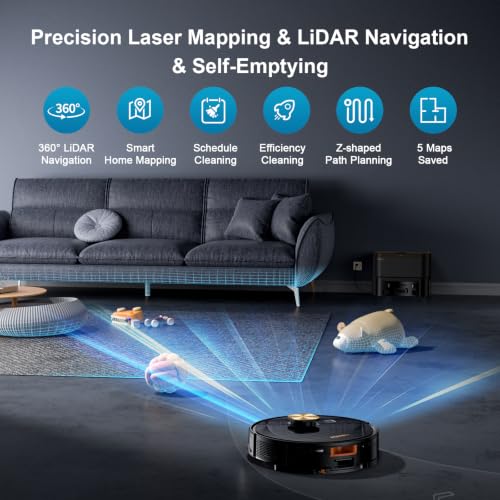 Image of Robot Vacuum and Mop, 11500 Pa Suction, 3-in-1 Robotic Vacuum with Smart LiDAR Navigation, 90 Day Self-Emptying,160 Min Runtime,App /Alexa /Voice Control, Ideal for Pet Hair, Carpet & Hard Floor