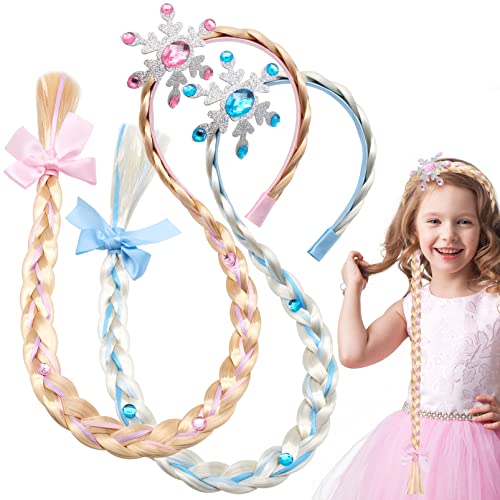 YHSKJCD Perruque Raiponce Perruque Princesse Enfant, Princesse Dress up Bandeau Perruques Tressées pour Filles Costume Accessoires 2 Pièces Ensemble pour Anniversaire Avec Fleurs Artificielles Cover
