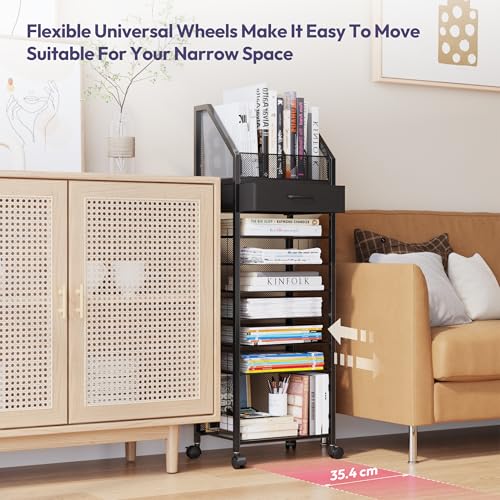 SWTYMIKI 9-Tier Rolling File Cart - Paper Organizer with Drawer and Trays, Wood Desk Office Organizer, Office Organization and Binder Storage for Workspace, Home, School, Black
