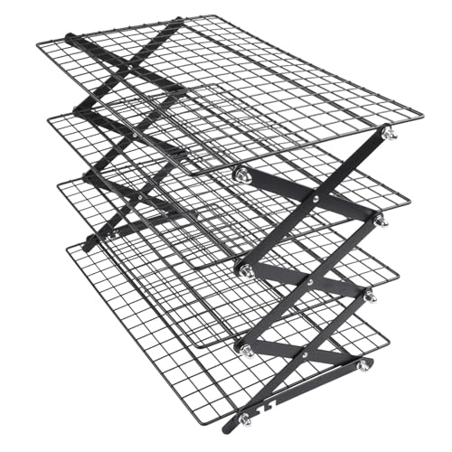 UTTASU Grille de refroidissement pliable à 2/3/4 niveaux pour la pâtisserie, étagère métallique empilable avec 3 niveaux, design pliable à plat, stabilité robuste pour cookies, gâteaux, muffins, pain