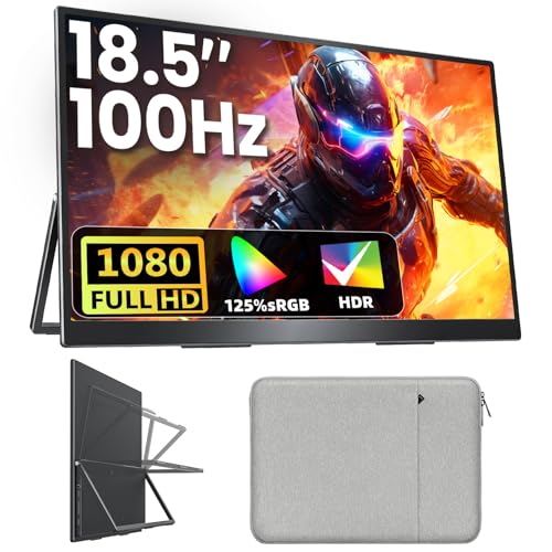 Upperizon Portable Monitor 18.5 inch FHD 125% sRGB 100Hz IPS HDR HDMI USB-C Travel Monitor for Laptop MacBook PC Surface PS5 Xbox, Large External Display with Kickstand & Speakers, VESA Compatible by Upperizon - Used condition - US$138.21