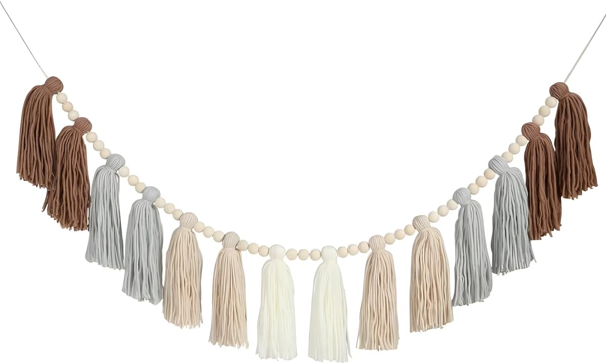 TBACW Boho Tassel Garland, 43" Long, Pink | Rainbow Wall Decor, Hanging Tassel, Suitable for Nursery, Kids Room, Home Office, Classroom