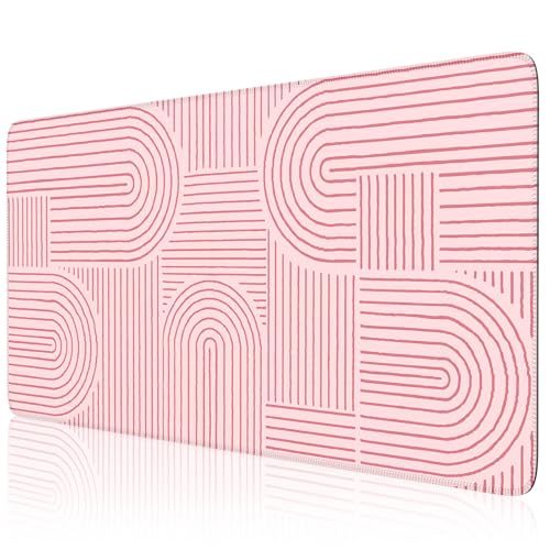 Grand tapis de souris de bureau rose iCasso avec bords cousus pour clavier d'ordinateur