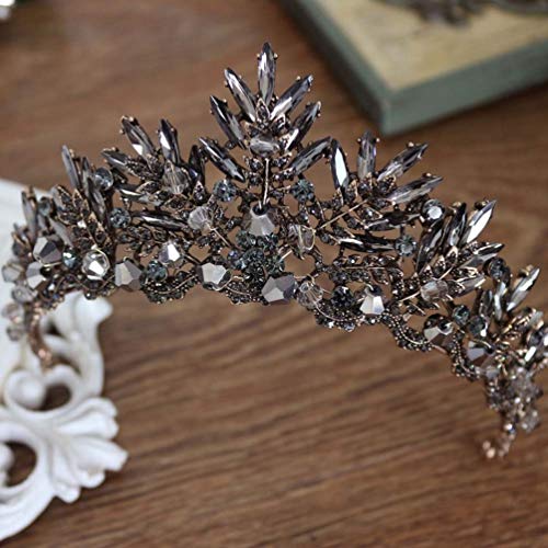 Lurrose Coroa de Rainha Barroca Coroa de Strass Preto Vintage Tiara Fantasia de Dia das Bruxas Acess