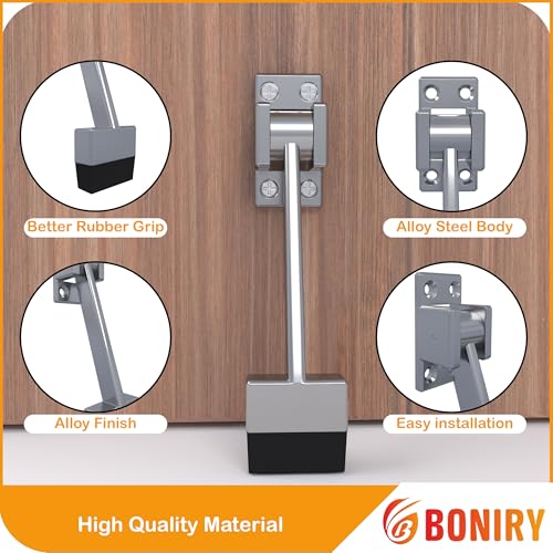 Image of Boniry Heavy-Duty Door Stopper with Adjustable Rubber Grip | Wall-Mounted Door Holder for Wooden and Metal Doors | Durable and Easy Install (Silver Matt)