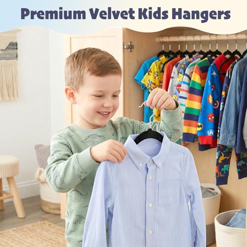 HOUSE DAY 11 Inch Velvet Baby Hangers 50 Pack Black, Premium Kids Hangers for Children/Infant/Toddler Clothes, Durable Non Slip Small Baby Felt Hanger for Closet, Ideal for Everyday Use by HOUSE DAY - Image 2
