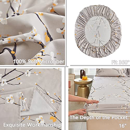 Zrnbast Grey Sheets Set Of 4 Queen Sheet Set-Easy Fit Wrinkle Free Comfy Sheets Bedding Collections Farmhouse Style Floral Leaf Sheets Queen Set (Grey, Queen) #TOP3