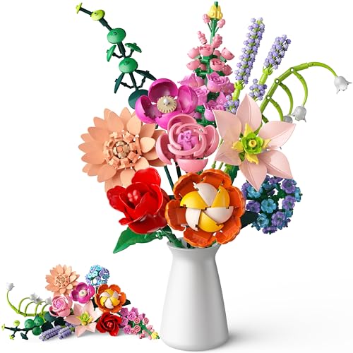 Flower Bouquet Building Set, 762Pcs Flowers Model Kit Creative STEM Toy for Home Office Decor, Valentine's Day/Birthday/Mother's Day for for Women Kids Girls