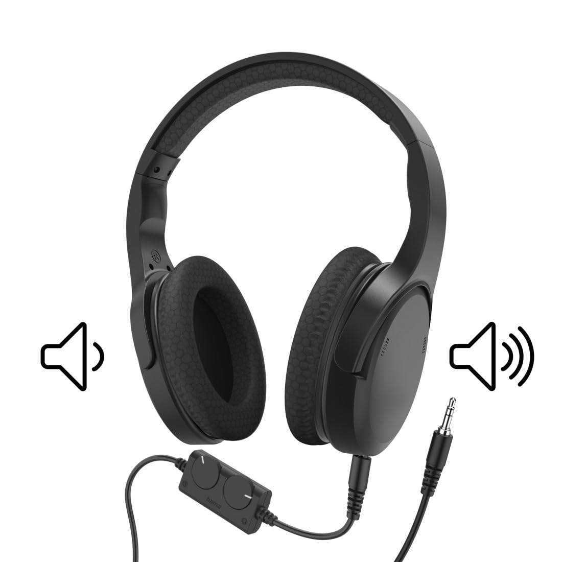Hama Casque TV Filaire 6 m, Circum-aural, Câble Extra Long Amovible, Réglage Volume Séparé Gauche/Droite, Casque Audio Idéal Seniors ou Malentendants, Jack 3,5 mm et Adaptateur 6,35 mm, Noir