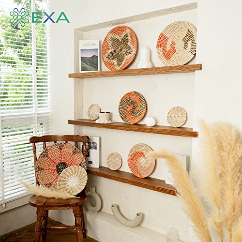 Exa Set Of 9 Seagrass Hanging Wall Basket Decor California Poppy Boho Rustic Wall Art - Flat Round Rattan Wall Decor Handmade Wicker Woven Basket Wall Decor With African Design Large Wall Decor #TOP2