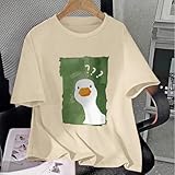 GANGXCHEN Silly Goose Shirt Cute Duck Graphic Tees for Women Funny Tshirts Teen Girls Kawaii Animal Print Tee Tops(Apricot,S)
